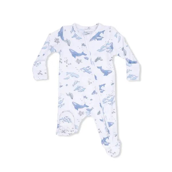 2 Way Zipper Footie - Watercolor Blue Whales