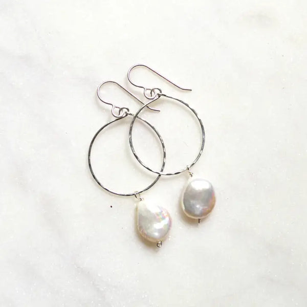 Cream Freshwater Pearl Hoop Earrings