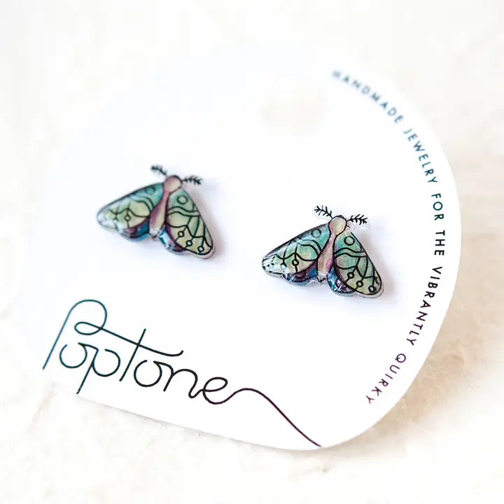 Green Forest Night Moth Earrings