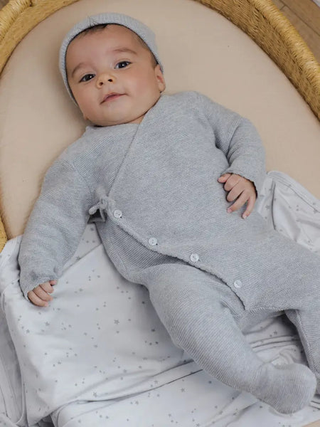 Wrap Knit Footie - Dusty Blue