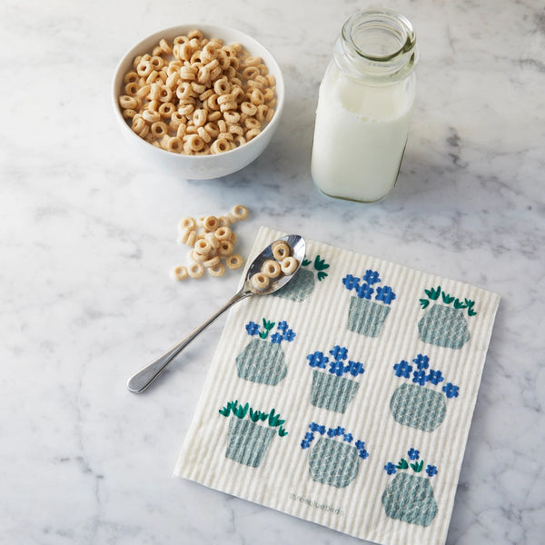 Flower Pots On White - Swedish Dishcloth