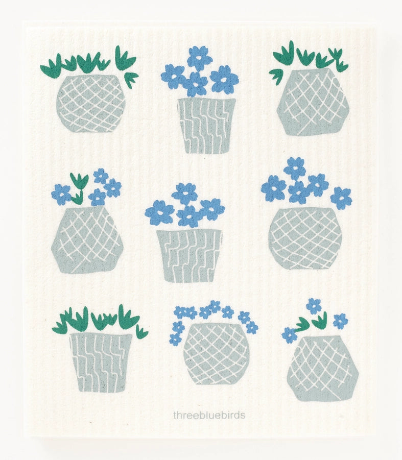 Flower Pots On White - Swedish Dishcloth