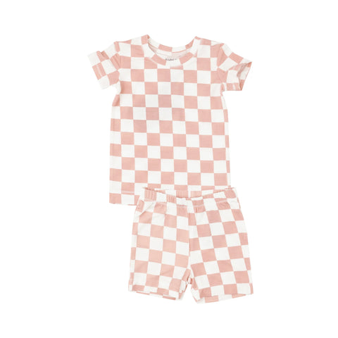 Short Loungewear Set - Checkerboard Pink