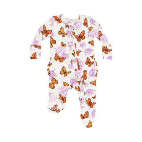 2 Way Zipper Footie - Monarch Butterflies + Milkweed