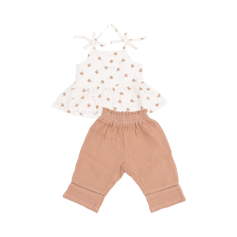 Peplum Tank with Smocked Back + Waist Pant - Bitty Blooms