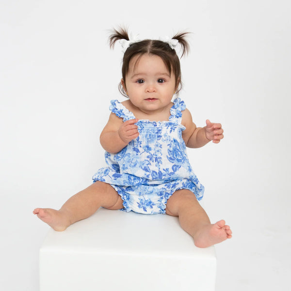 Ruffly Strap Top & Bloomer Set - Roses In Blue