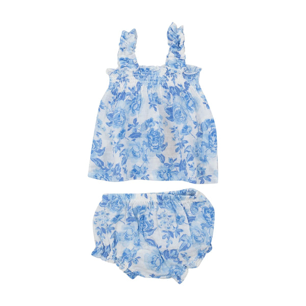 Ruffly Strap Top & Bloomer Set - Roses In Blue