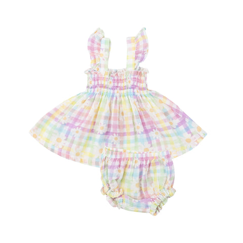 Ruffle Strap Smocked Top & Diaper Cover - Gingham Daisy