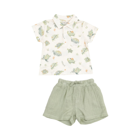Polo Shirt + Muslin Short - Sea Turtles