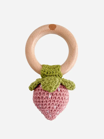 Cotton Crochet Strawberry Rattle - Pink