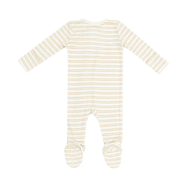 2 Way Zipper Footie - Oxford Stripe Tan
