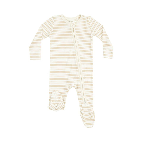 2 Way Zipper Footie - Oxford Stripe Tan