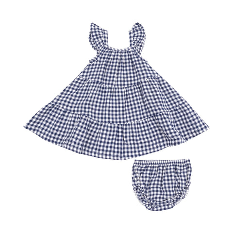 Twirly Sundress + Diaper Cover - Navy Gingham