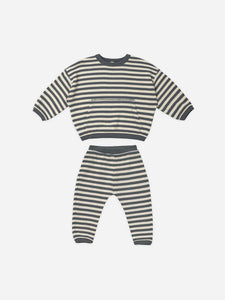 Waffle Sweater + Pant Set - Navy Stripe