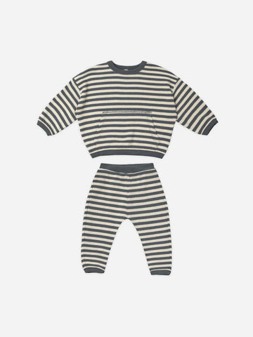 Waffle Sweater + Pant Set - Navy Stripe