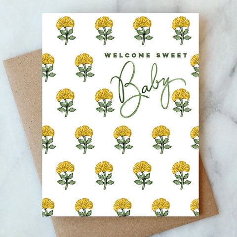 Yellow Floral - Baby Card
