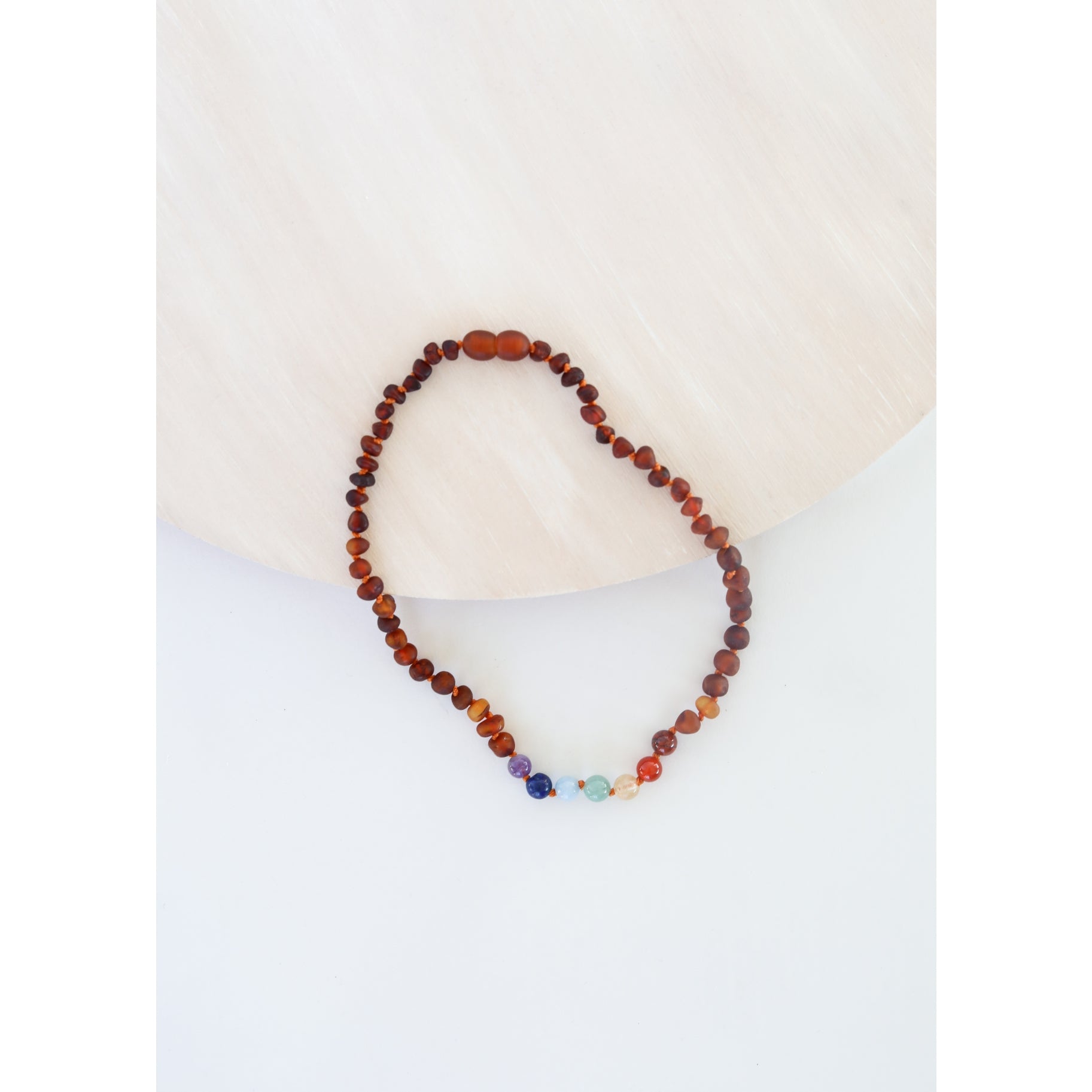 Raw Cognac Amber and Chakra Crystals - Necklace