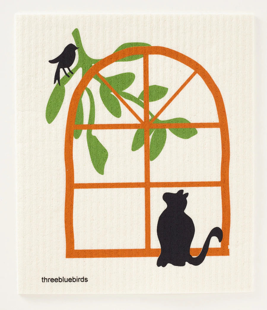 Cat in Window - Swedish Dishcloth