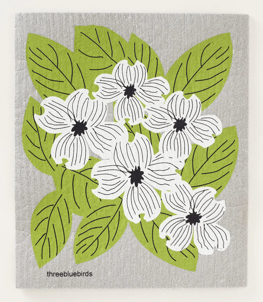 Dogwood on Grey - Swedish Dishcloth