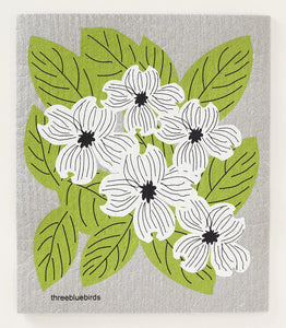 Dogwood on Grey - Swedish Dishcloth