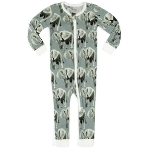 Organic Zipper Pajama - Grey Elephant