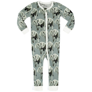 Organic Zipper Pajama - Grey Elephant