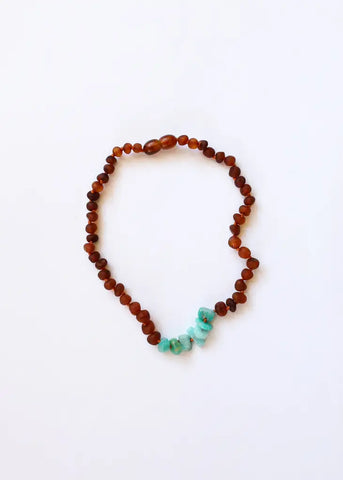 Raw Cognac Amber and Raw Amazonite - Necklace