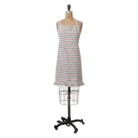 Woven Cotton Striped Apron with Ruffle