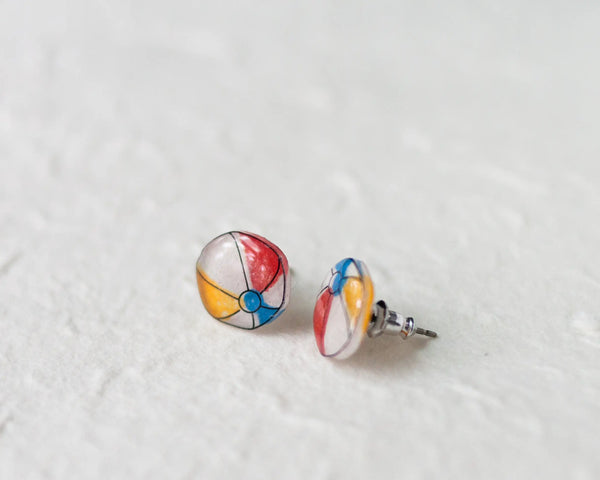 Colorful Beach Ball - Stud Earrings