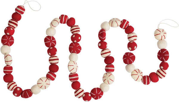 Red and Cream Candy Embroidery - 72in Garland