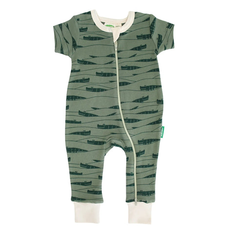 Short Sleeve Zip Romper - Crocodiles