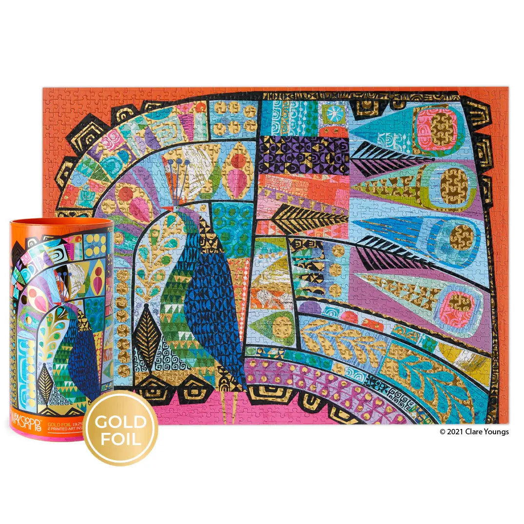 Gilded Peacock | 1000 Piece Gold Foil Jigsaw Puzzle