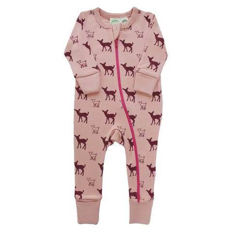 Long Sleeve 2-Way Zip Romper - Berry Deer