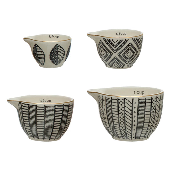 Patterned Stoneware Measuring Cups - Set of 4