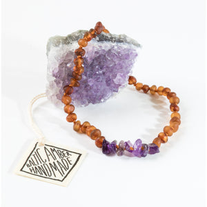 Raw Cognac Amber and Raw Amethyst - Necklace