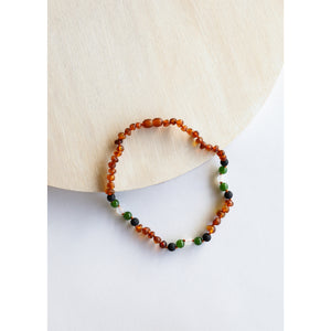 Raw Cognac Amber and Lava/Jade/Agate - Necklace