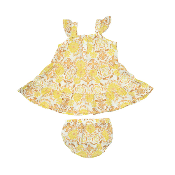 Twirly Sundress + Diaper Cover - Golden Surf Floral