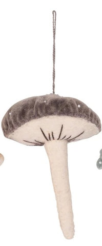 Velvet Beaded Mushroom Ornament - Grey