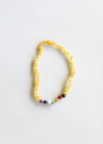 Raw Honey Amber and Chakra Crystals - Necklace
