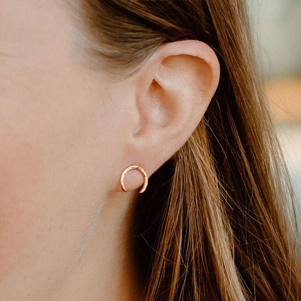 Mini Moon Stud Earrings - Gold