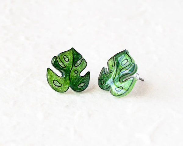 Monstera Tropical Leaf - Stud Earrings