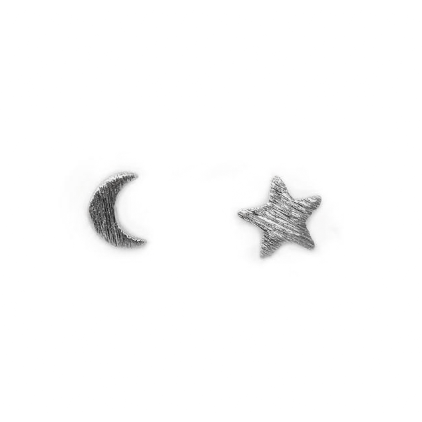 Moon & Star Stud Earrings - Silver