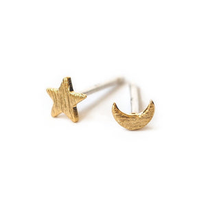 Moon & Star Stud Earrings - Gold
