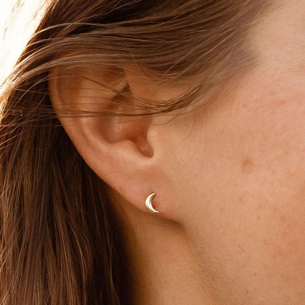 Moon Stud Earrings - Silver