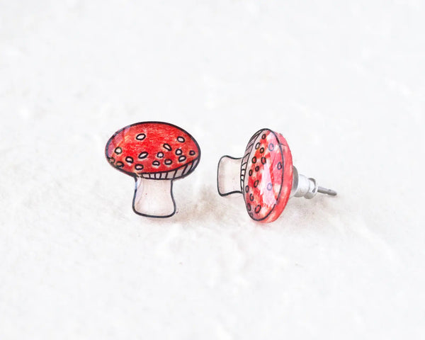 Red Mushroom Toadstool - Stud Earrings