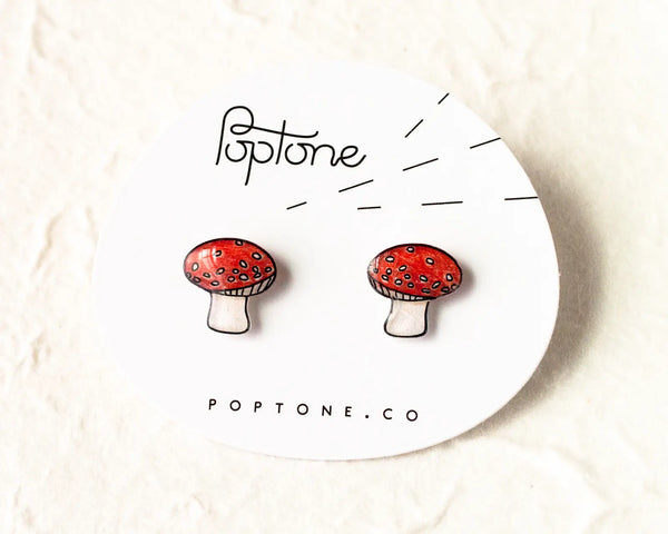 Red Mushroom Toadstool - Stud Earrings
