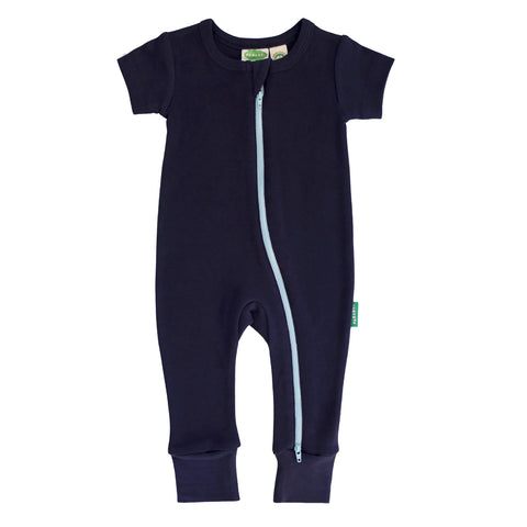 Short Sleeve Zip Romper - Navy Blue