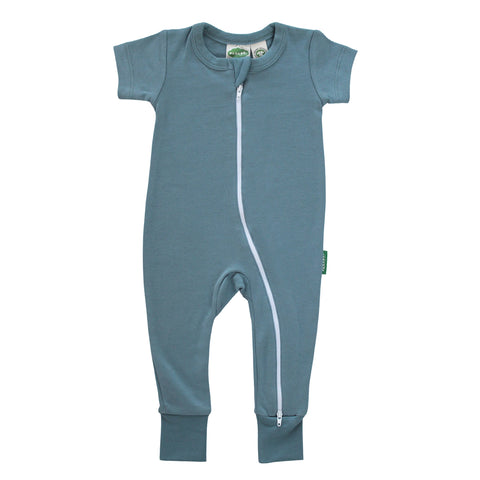 Short Sleeve Zip Romper - Ocean