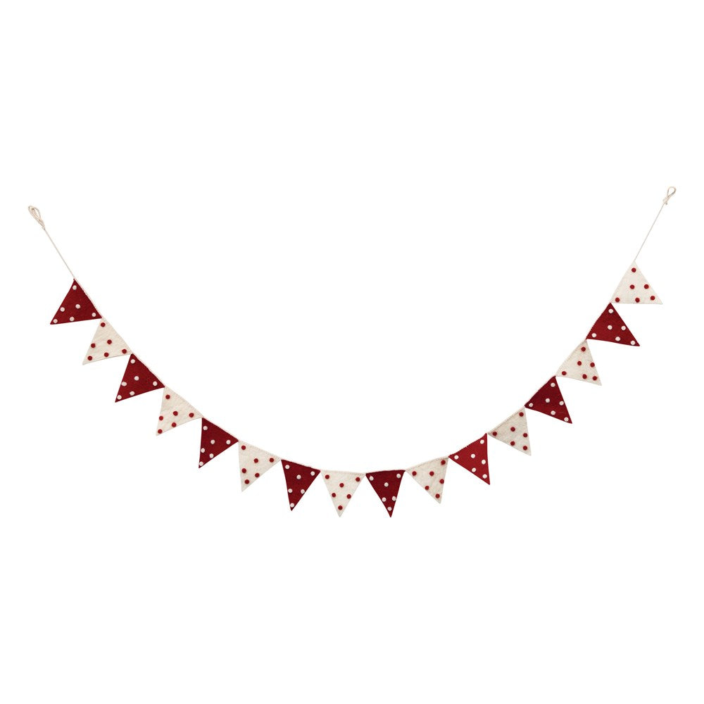 Red and Cream Dotted Wool Pendant Garland - 72in