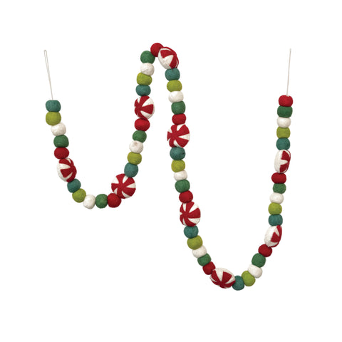 Peppermint and Multi Color Felt Ball - 72" Garland